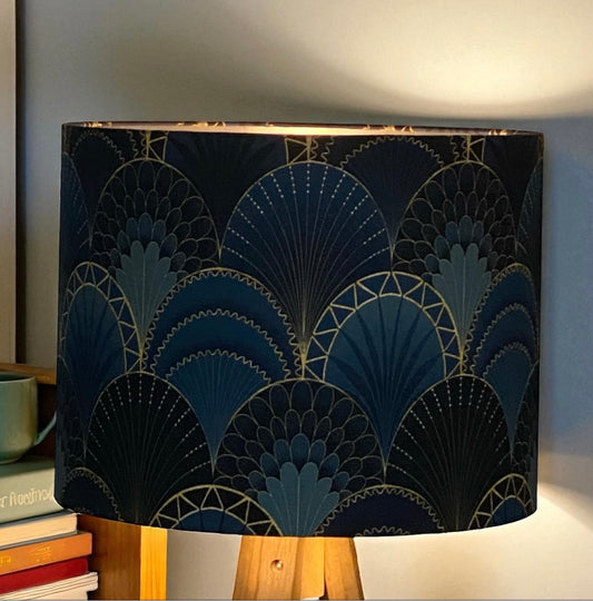 Art Deco Lampshade in Blue and Gold Scallops