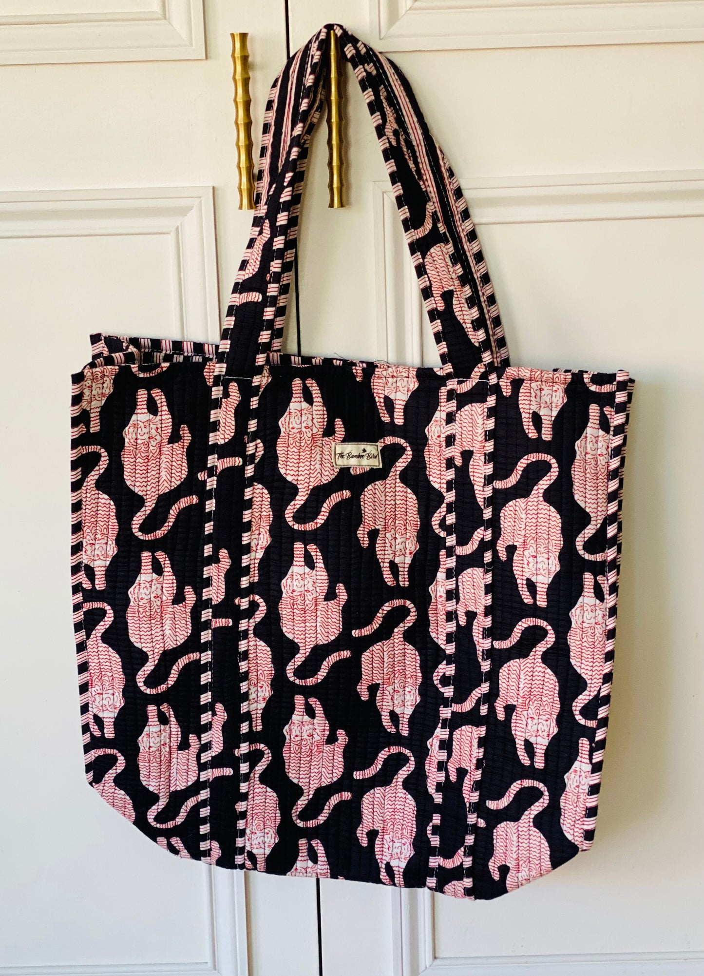 Black Tiger Quilted Tote Bag