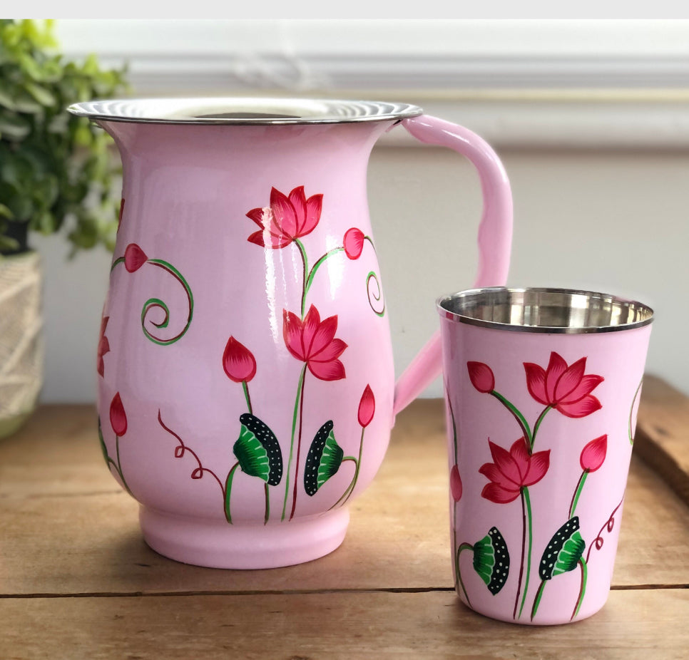 Stainless Steel and Enamel Jug from Kashmir - The Bamboo Bird