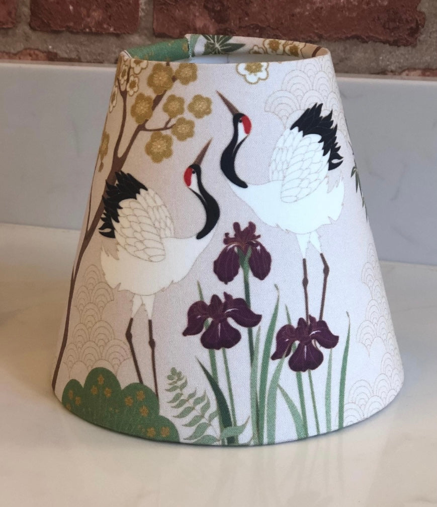 Clip-on Japanese Crane Lampshades in Blue/Grey, Sage and Cream/Plum for Wall Lights and Chandeliers