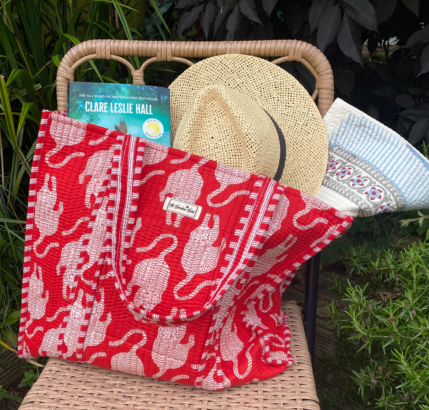 Red Tiger Quilted Tote Bag