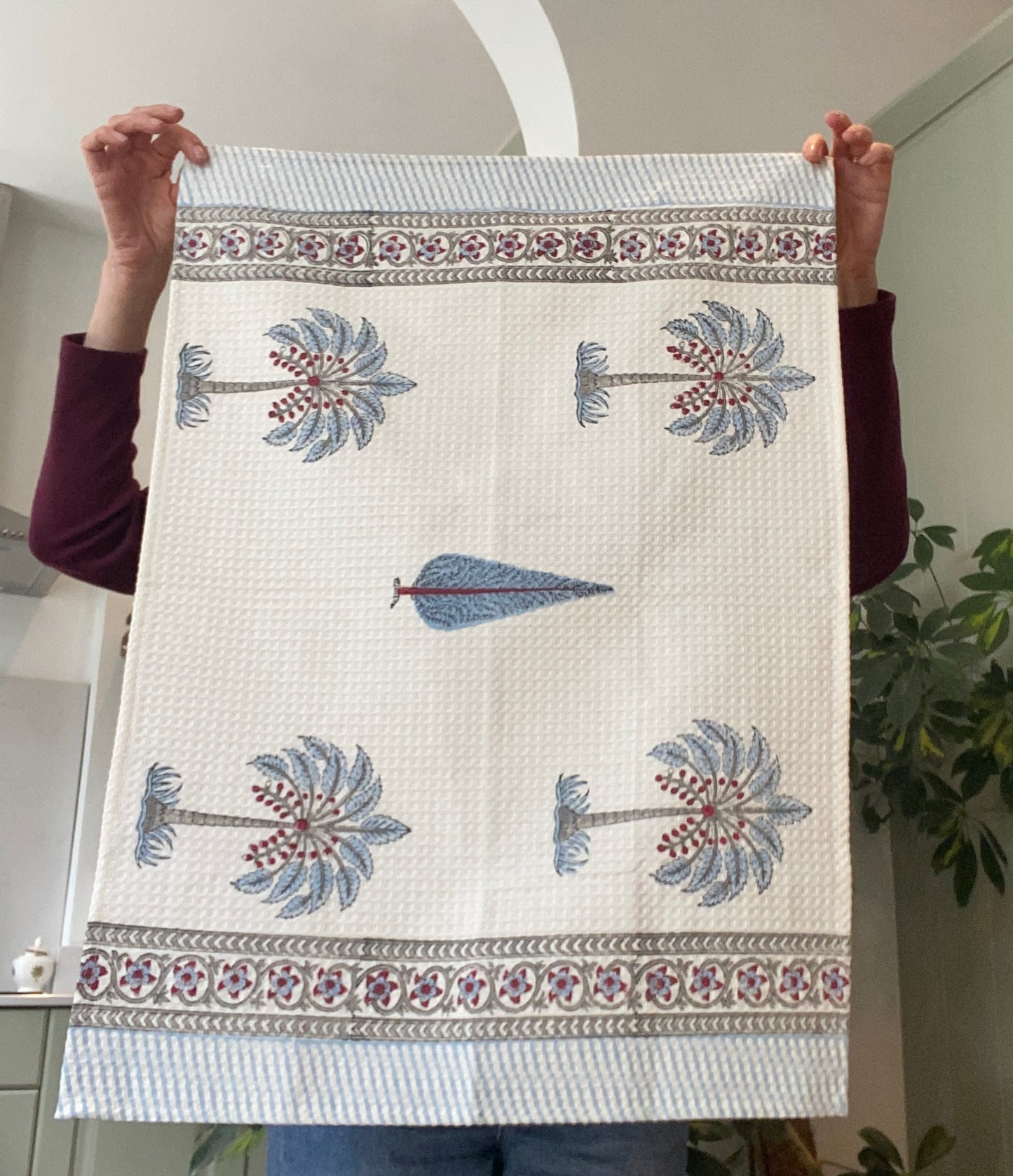 Indian Block Print Hand or Tea Towel - The Bamboo Bird