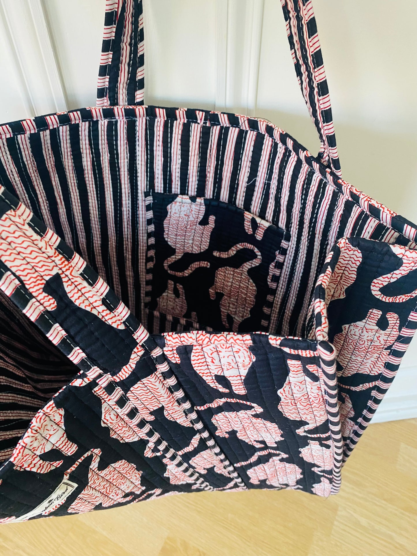 Black Tiger Quilted Tote Bag