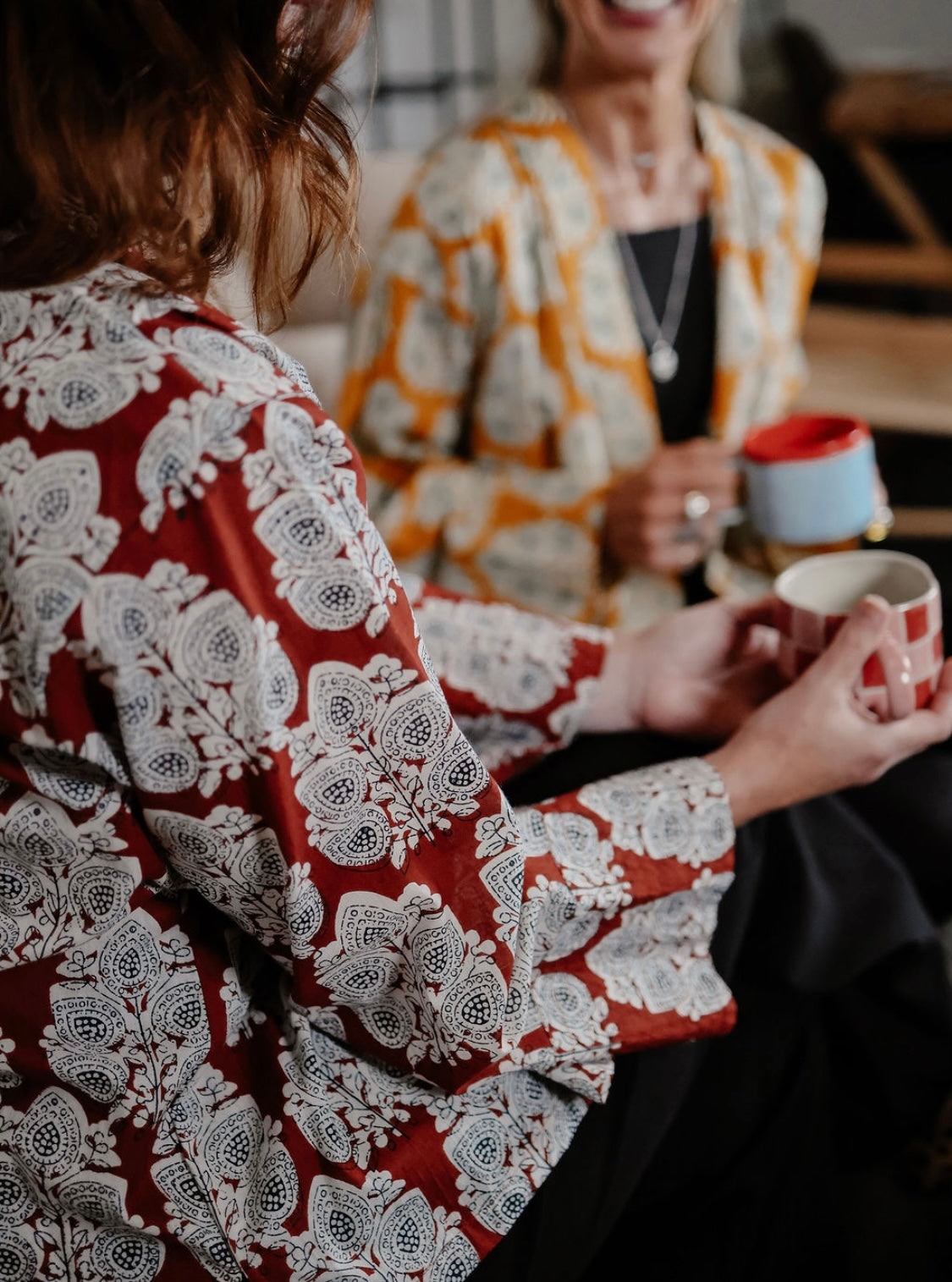 Maroon Red Block Print Kimono Jacket