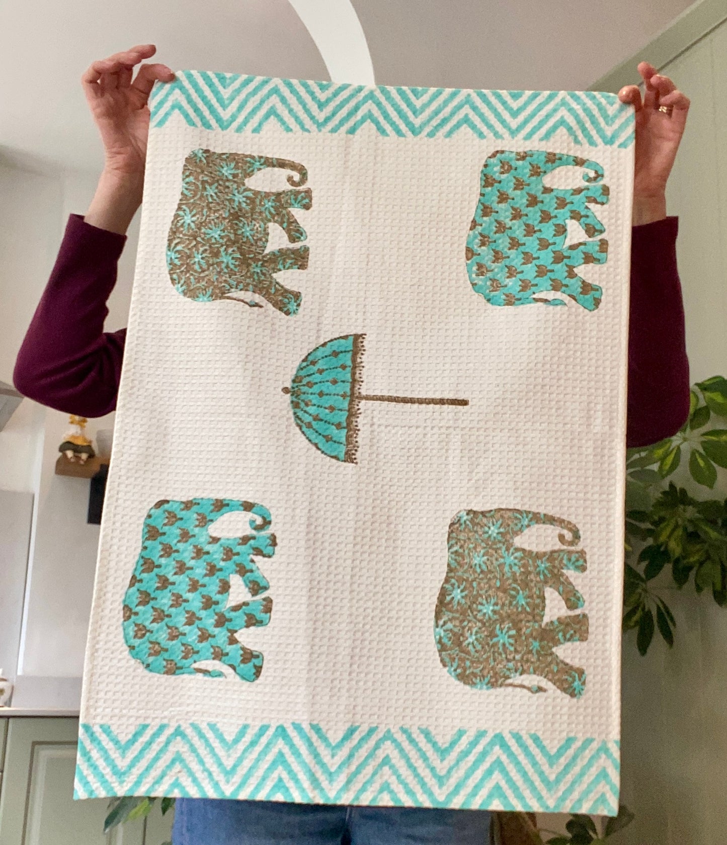 Indian Block Print Hand or Tea Towel - The Bamboo Bird