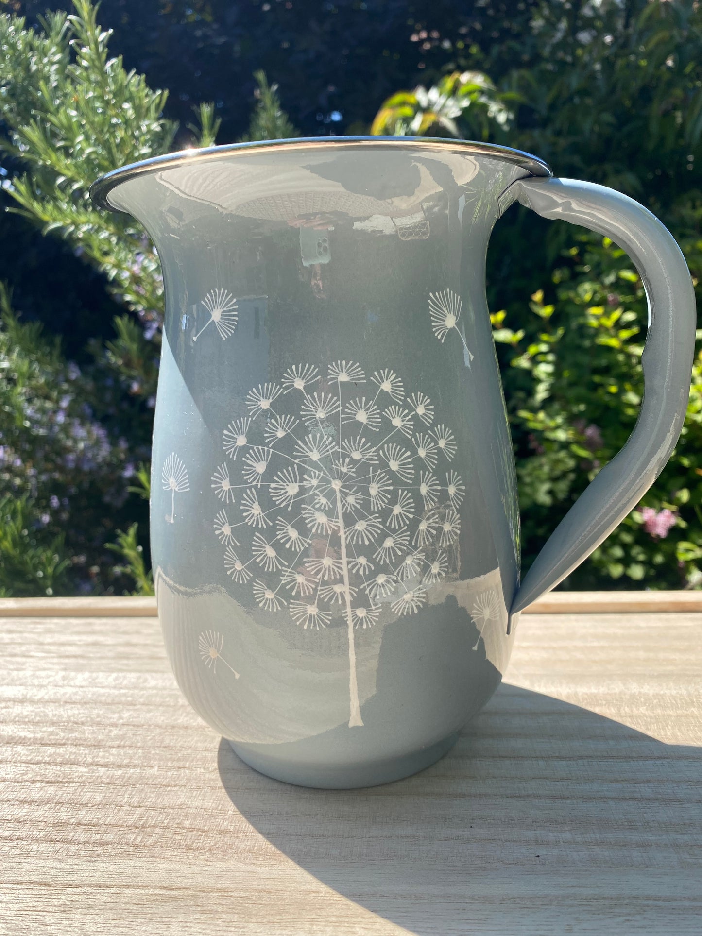 Stainless Steel and Enamel Dandelion Jug from Kashmir - The Bamboo Bird