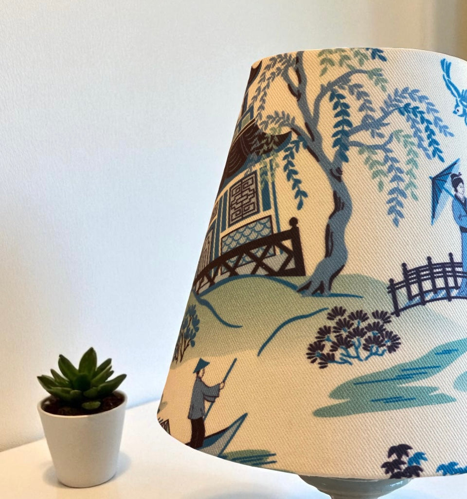 Clip-on Blue and White Chinoiserie Crane Lampshade for Wall Lights and Chandeliers