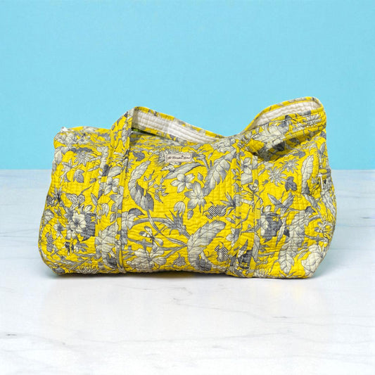 Yellow Floral Quilted Weekend Duffel Bag - Stylish Travel Bag | The Bamboo Bird