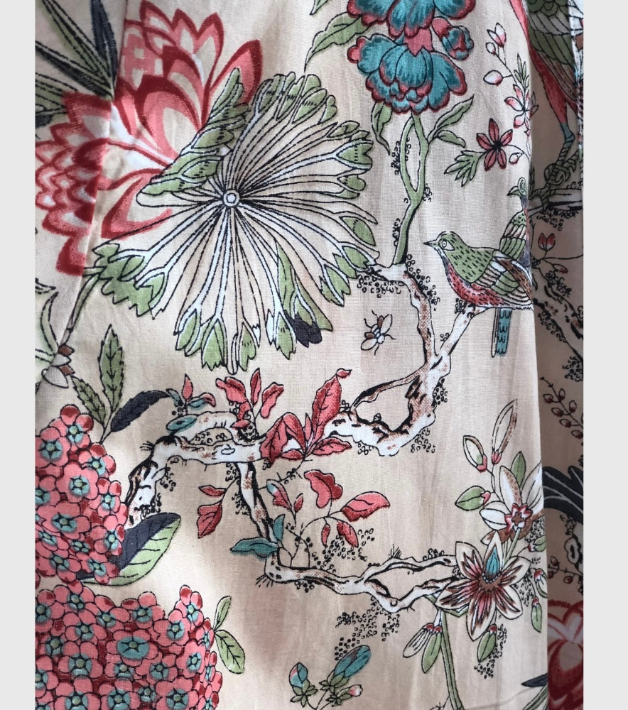 Pale Pink Chinoiserie Kimono Jacket with Birds and Flowers