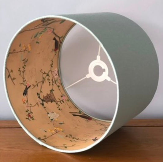Sage Green Lampshade with Gold Chinoiserie Bird Lining