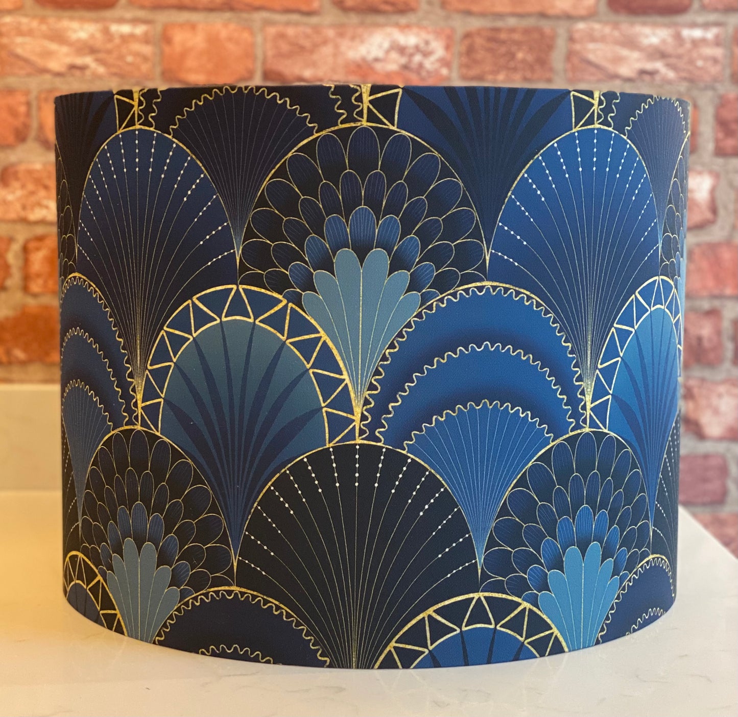 Art Deco Lampshade in Blue and Gold Scallops