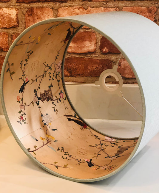 Pale Green Lampshade with Gold Chinoiserie Bird Lining