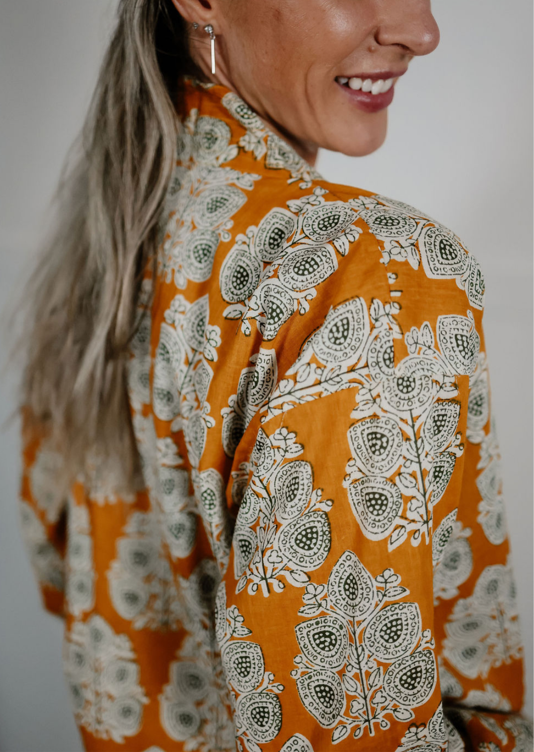 Mustard Yellow Block Print Kimono Jacket