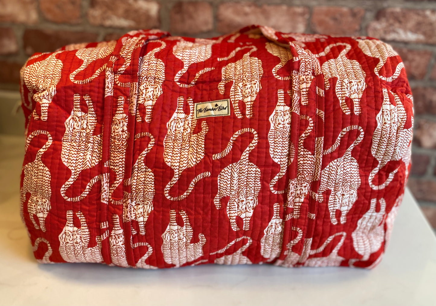 Red Tiger Quilted Weekend Duffel Bag - Stylish Travel Bag | The Bamboo Bird