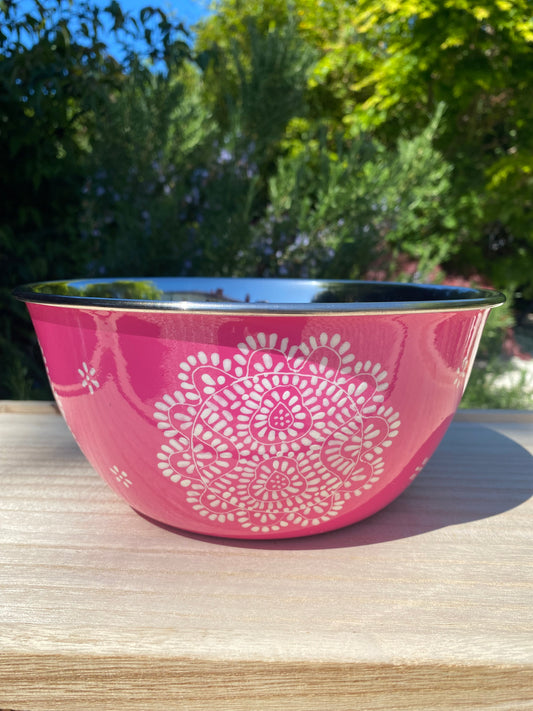 Stainless Steel and Enamel Bowl from Kashmir