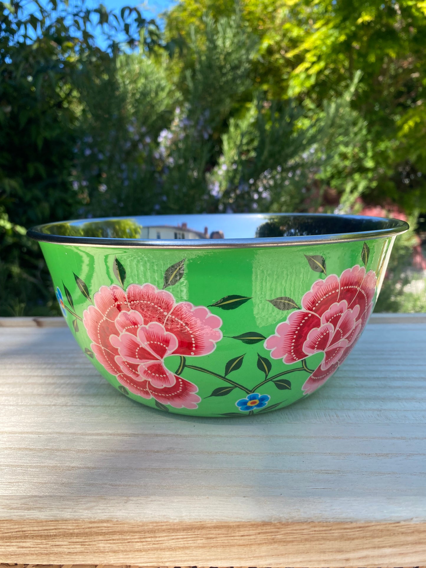 Stainless Steel and Enamel Bowl from Kashmir