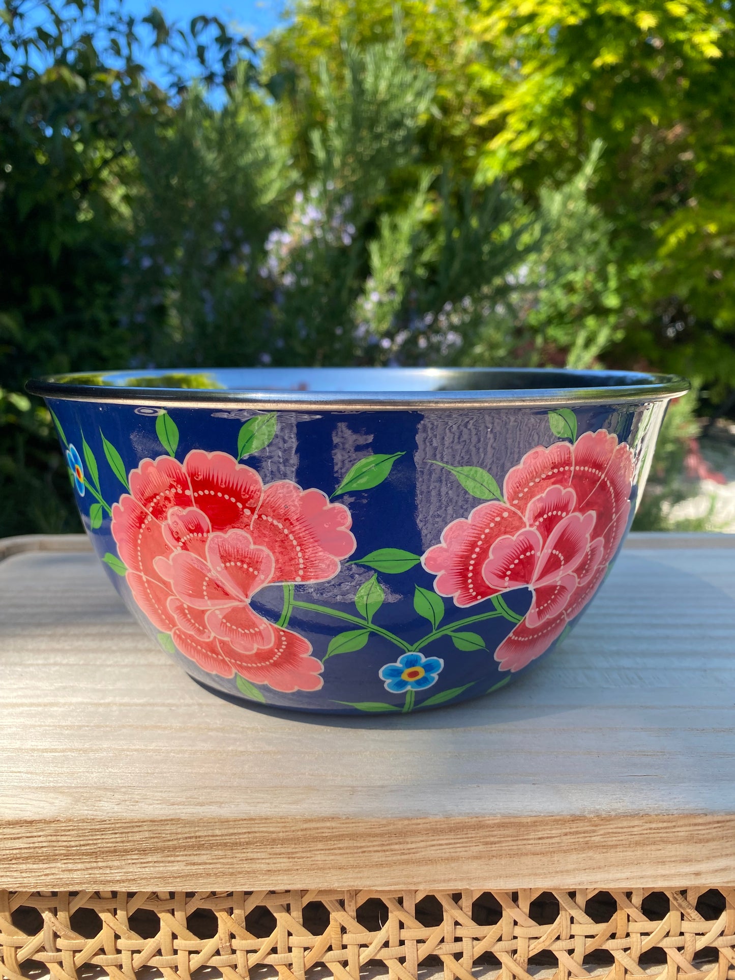 Stainless Steel and Enamel Bowl from Kashmir