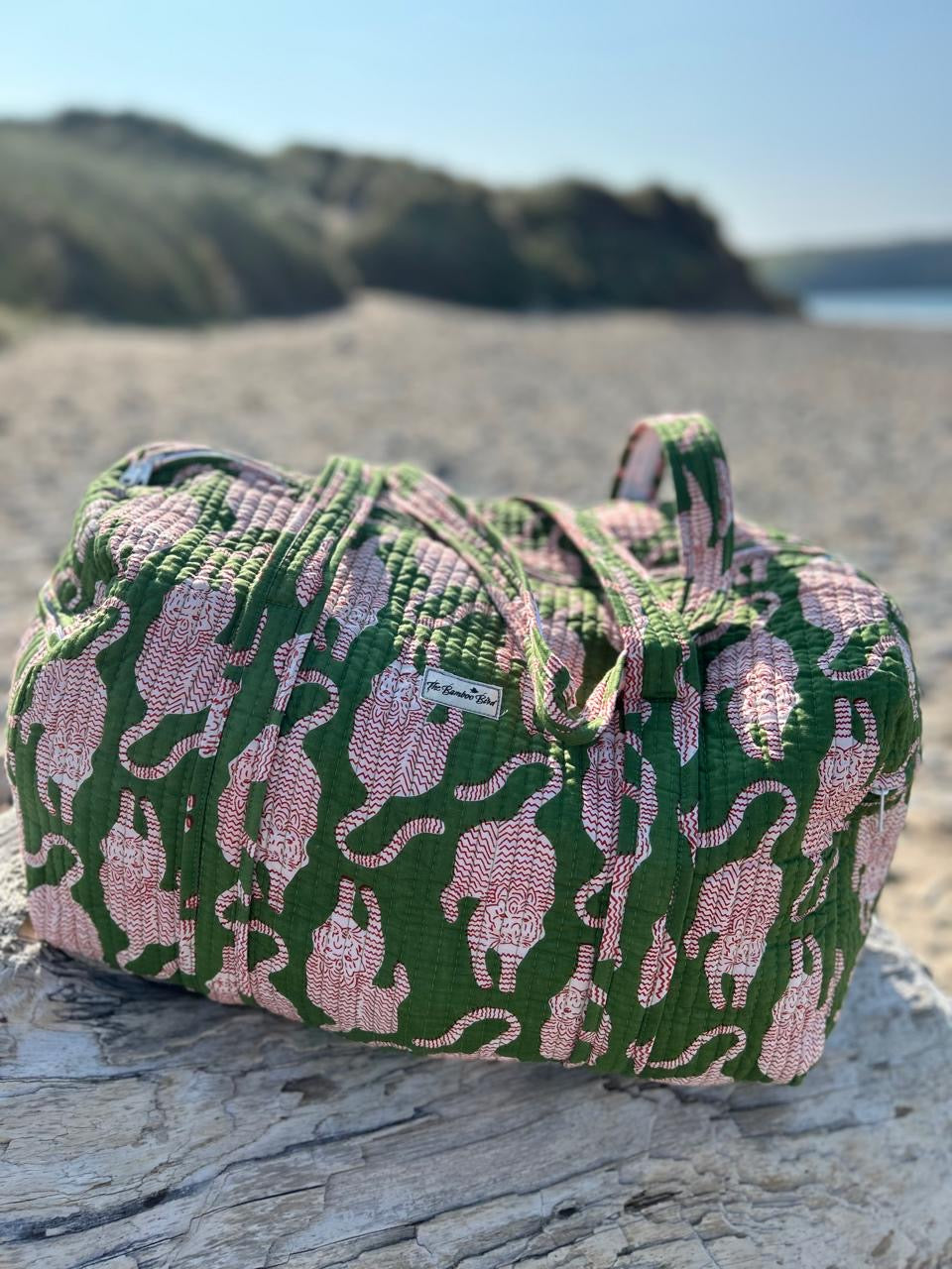 Green Tiger Quilted Weekend Duffel Bag - Stylish Travel Bag | The Bamboo Bird