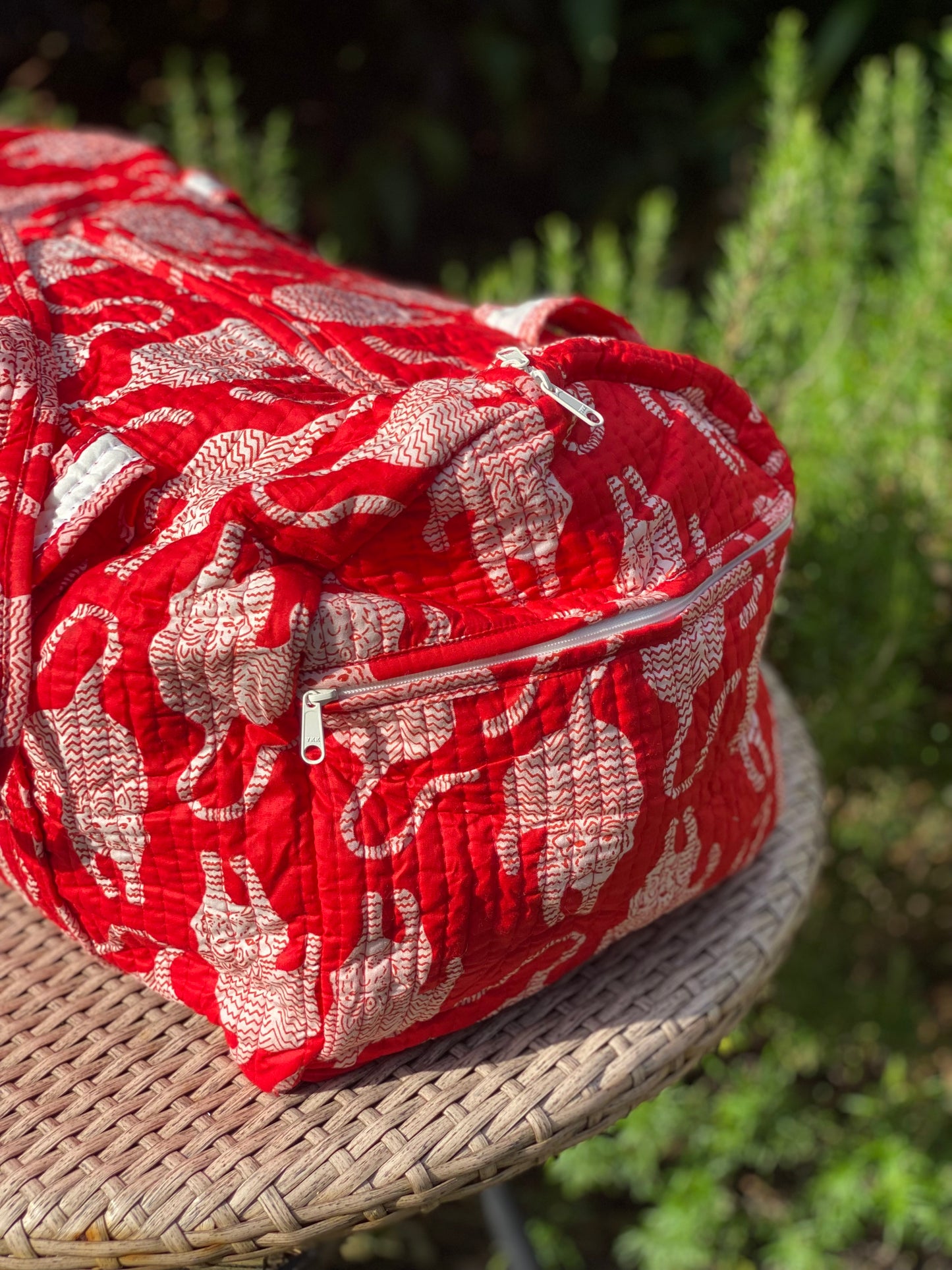 Red Tiger Quilted Weekend Duffel Bag - Stylish Travel Bag | The Bamboo Bird
