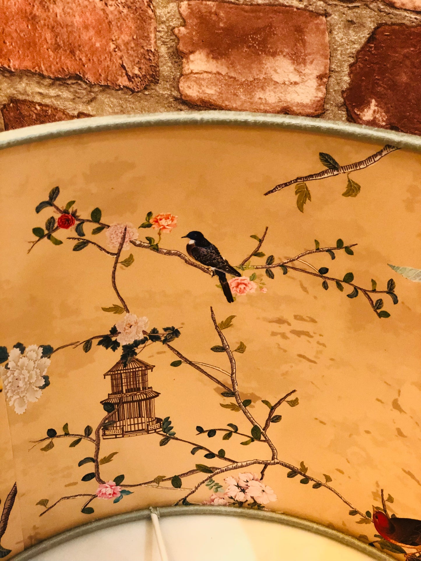 Pale Green Lampshade with Gold Chinoiserie Bird Lining