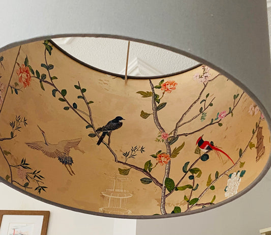Grey Lampshade with Gold Chinoiserie Bird Lining