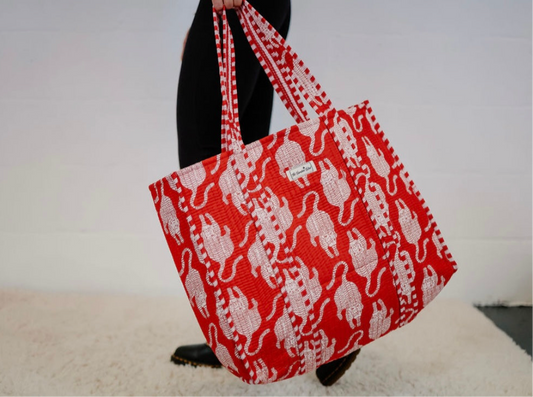 Red Tiger Quilted Tote Bag