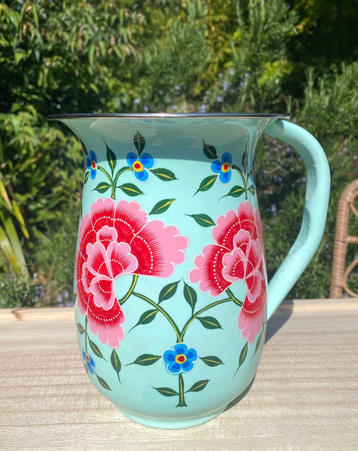 Stainless Steel and Enamel Jug from Kashmir - The Bamboo Bird