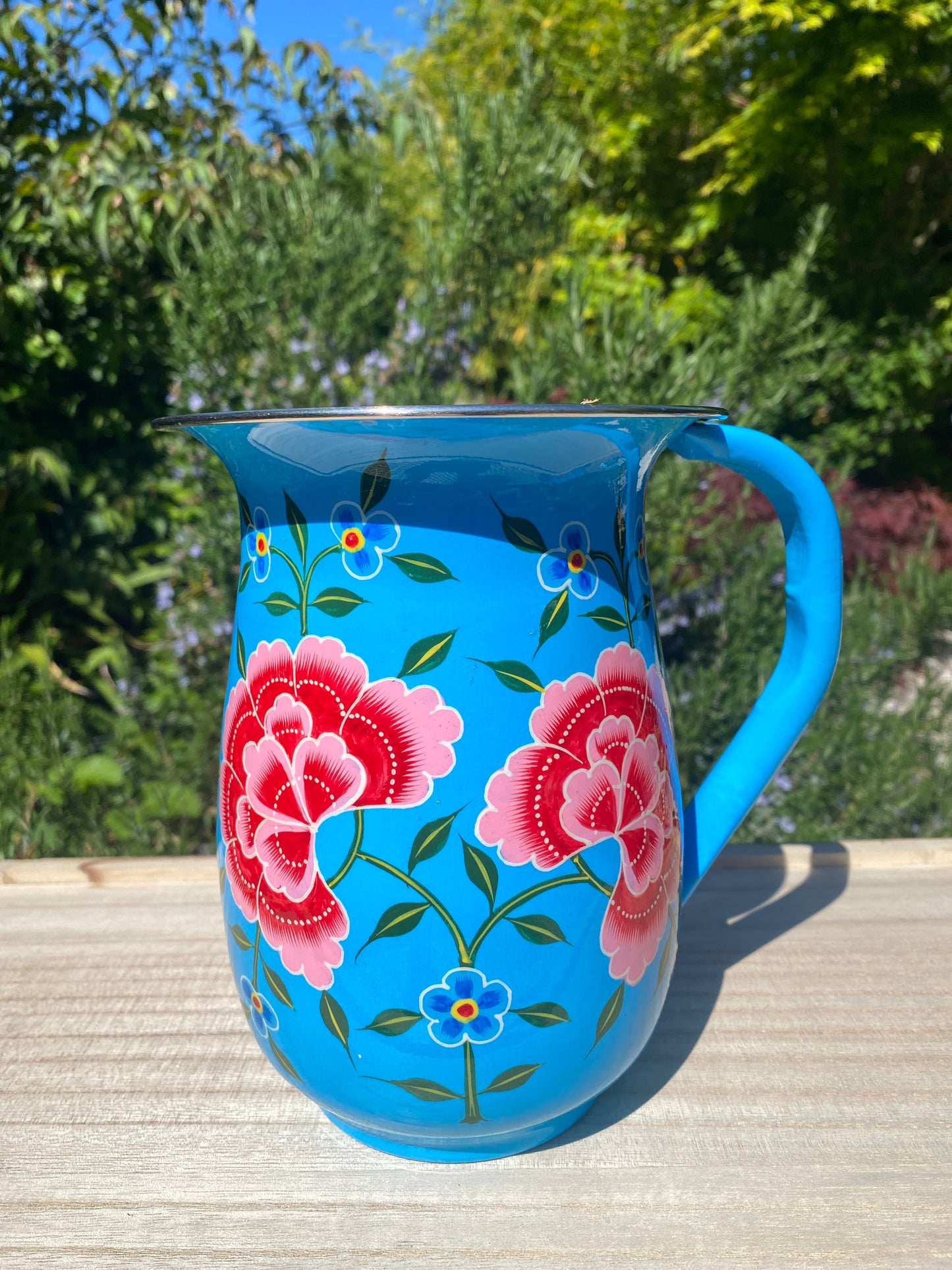 Stainless Steel and Enamel Jug from Kashmir - The Bamboo Bird