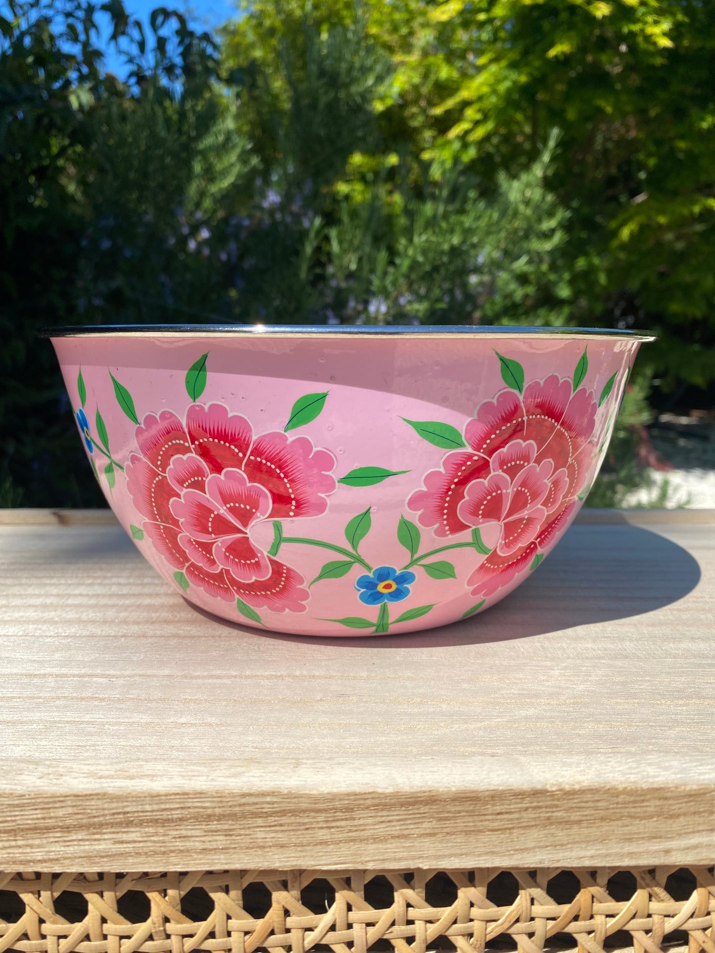 Stainless Steel and Enamel Bowl from Kashmir