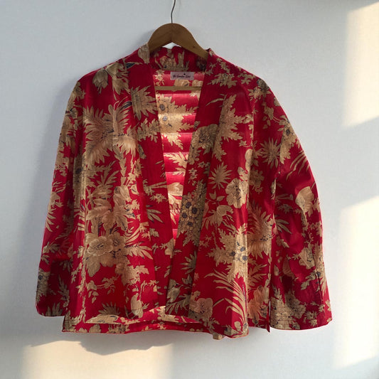 Red Kimono Jacket with Cream Flowers