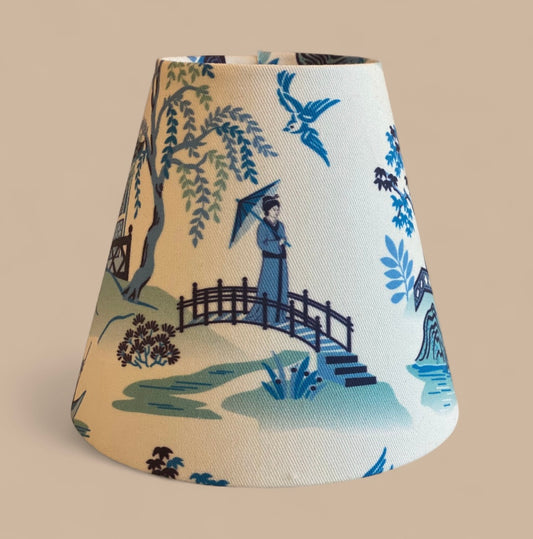 Clip-on Blue and White Chinoiserie Crane Lampshade for Wall Lights and Chandeliers