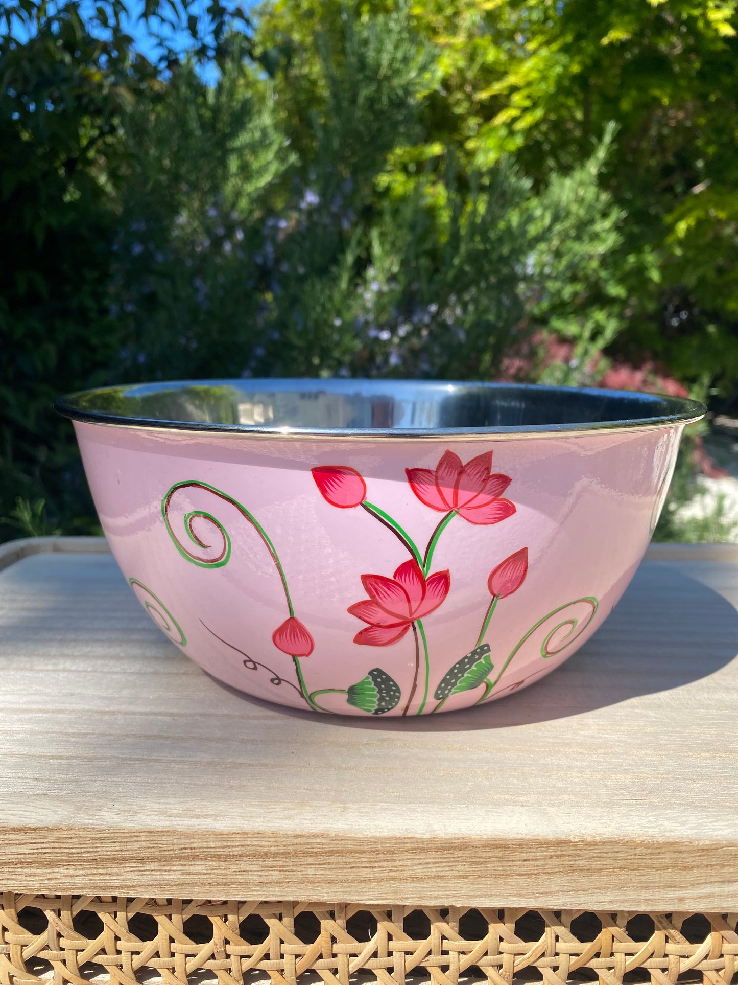 Stainless Steel and Enamel Bowl from Kashmir