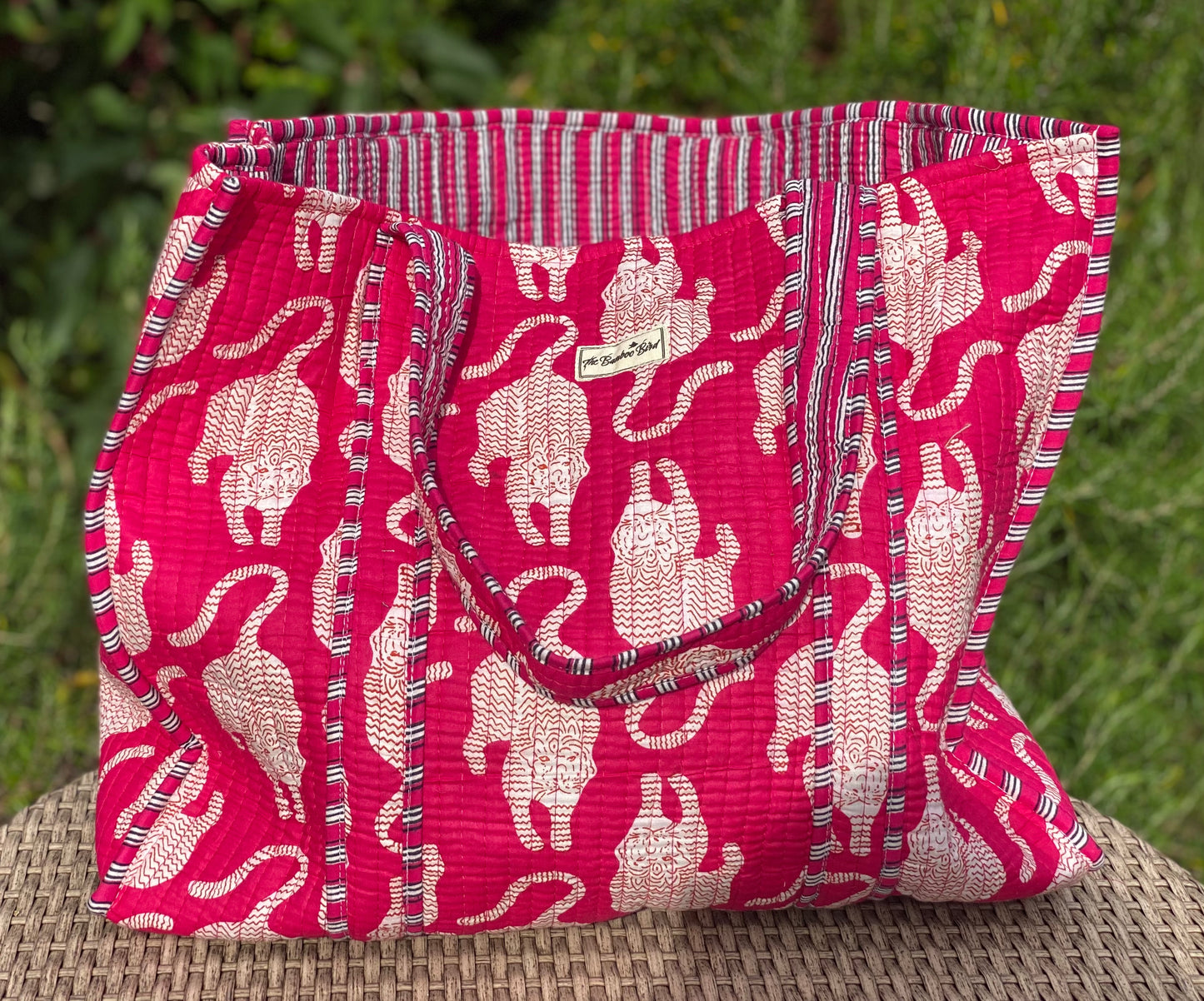 Pink Tiger Quilted Tote Bag