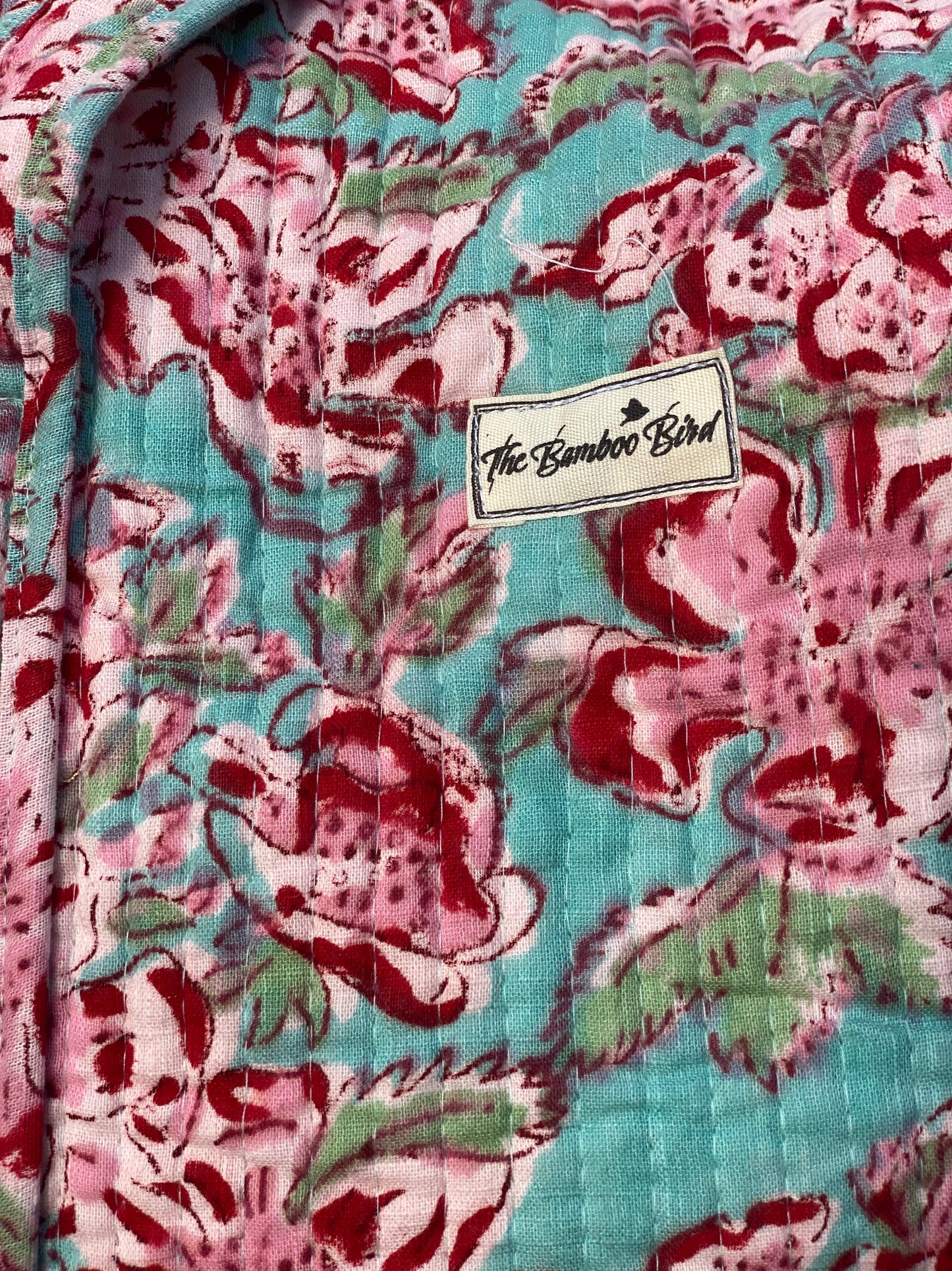 Pink and Blue Floral Quilted Weekend Duffel Bag