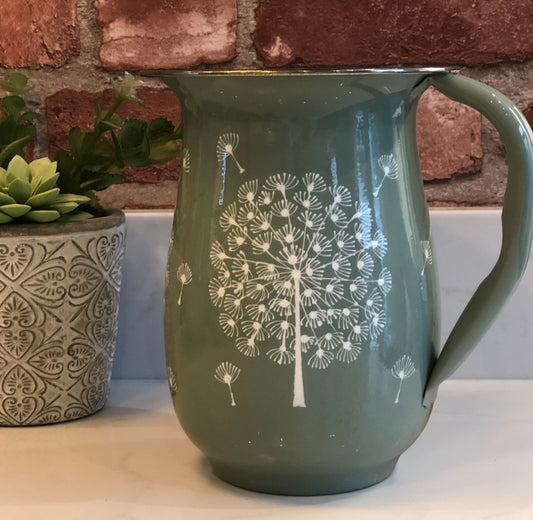 Stainless Steel and Enamel Dandelion Jug from Kashmir - The Bamboo Bird