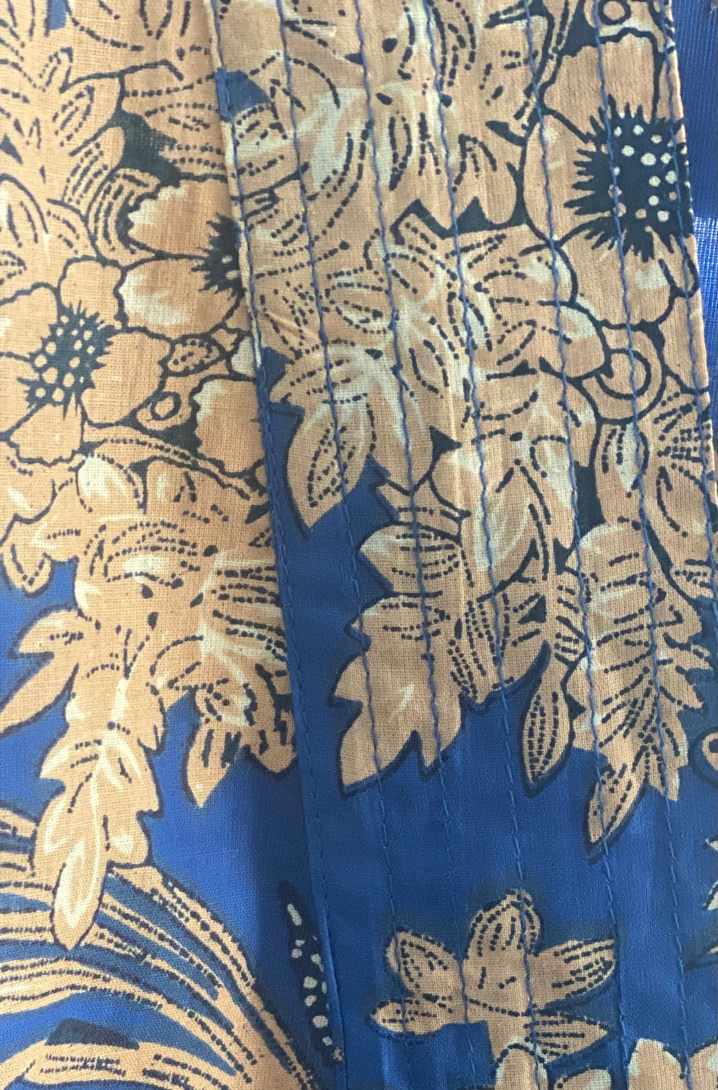 Bright Blue Kimono Jacket with Cream Flowers