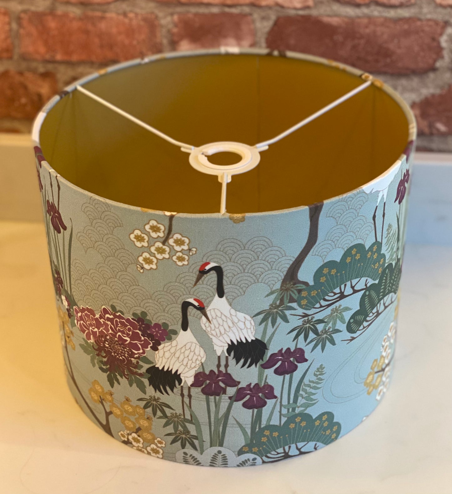 Sage Green Japanese Crane and Cherry Blossom Lampshade
