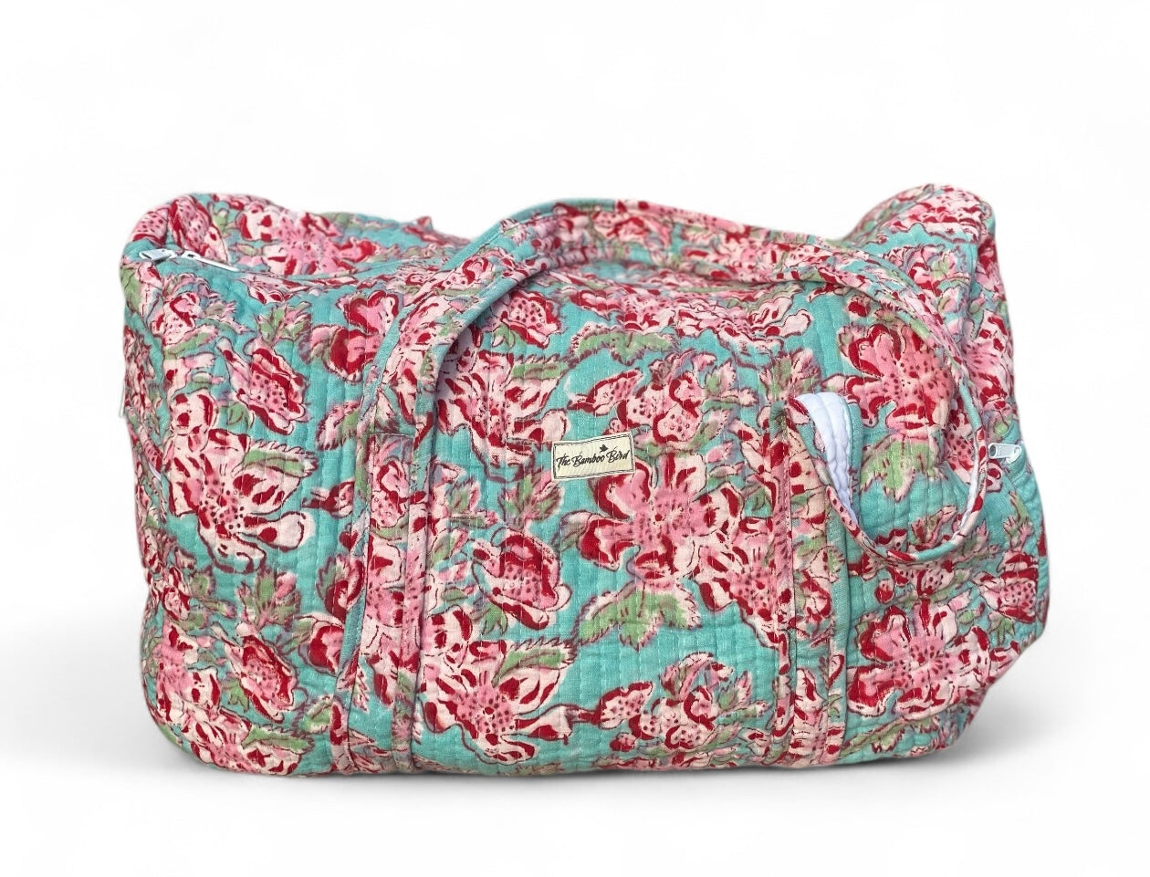 Pink and Blue Floral Quilted Weekend Duffel Bag