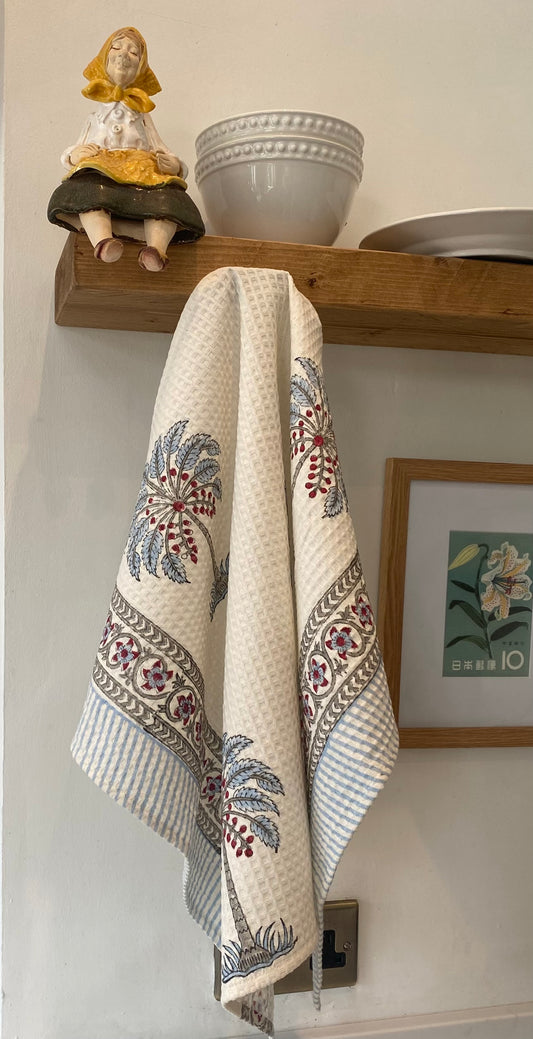 Indian Block Print Hand or Tea Towel - The Bamboo Bird