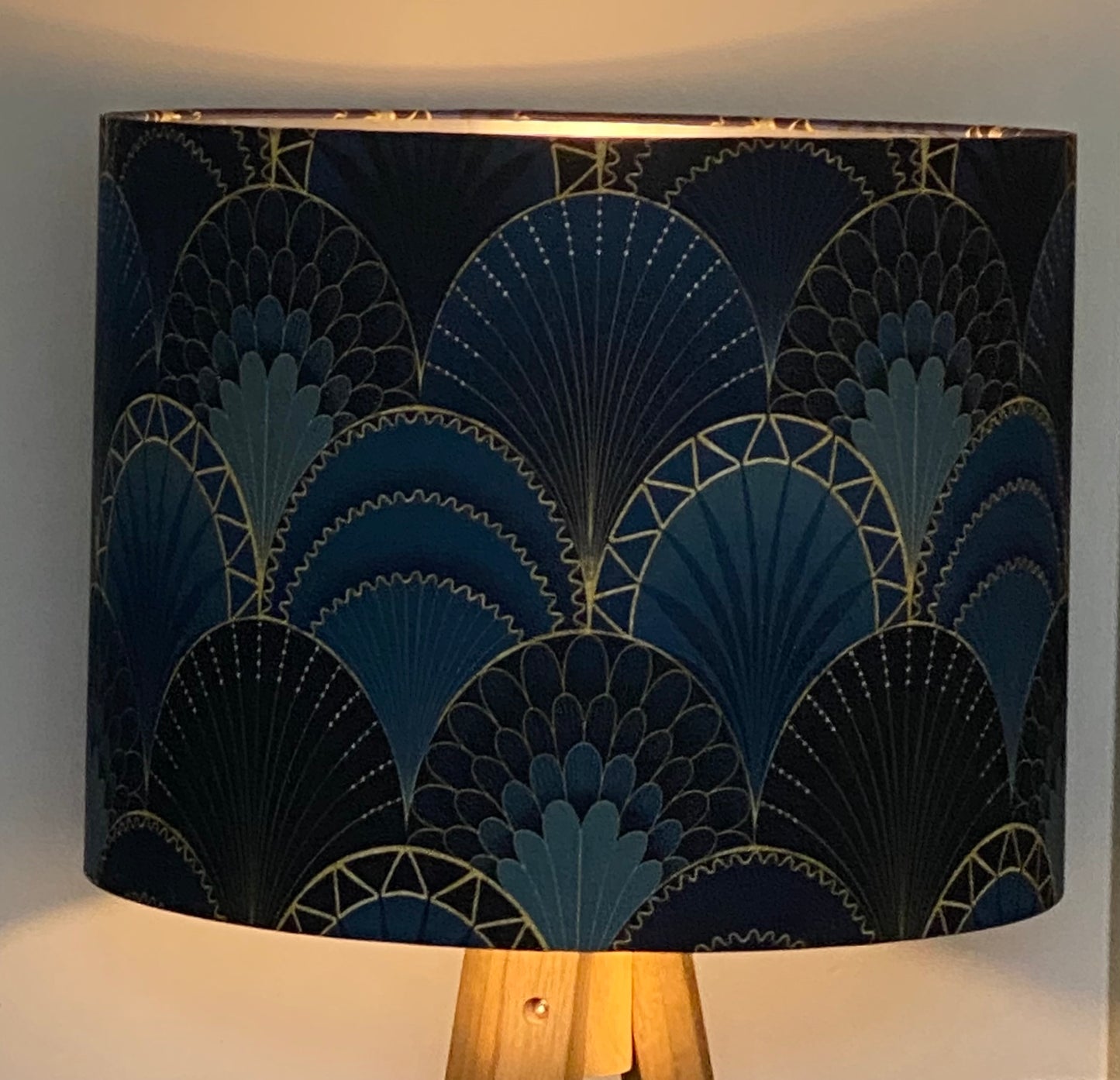 Art Deco Lampshade in Blue and Gold Scallops