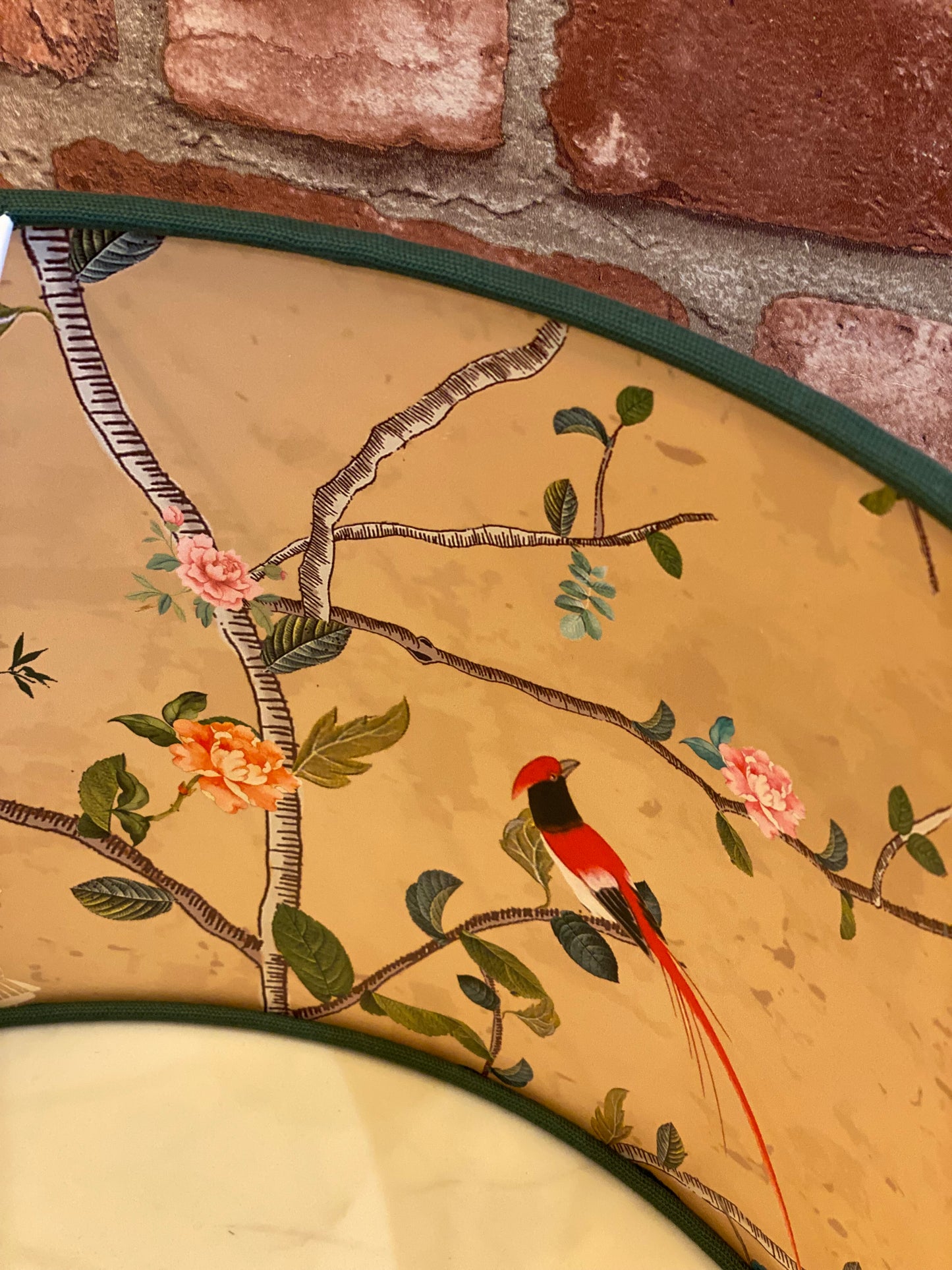 Dark Green Lampshade with Gold Chinoiserie Bird Lining