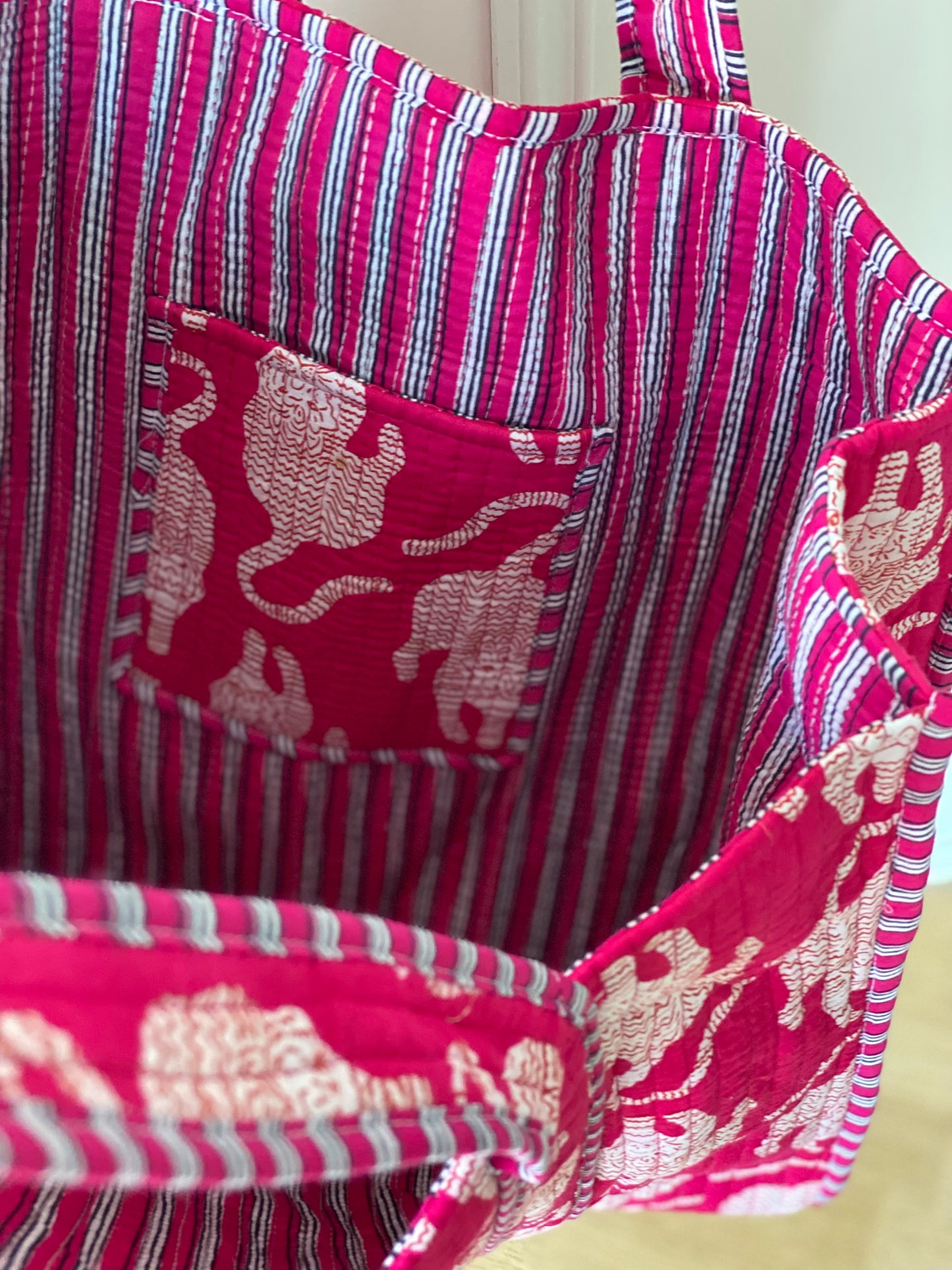 Pink Tiger Quilted Tote Bag