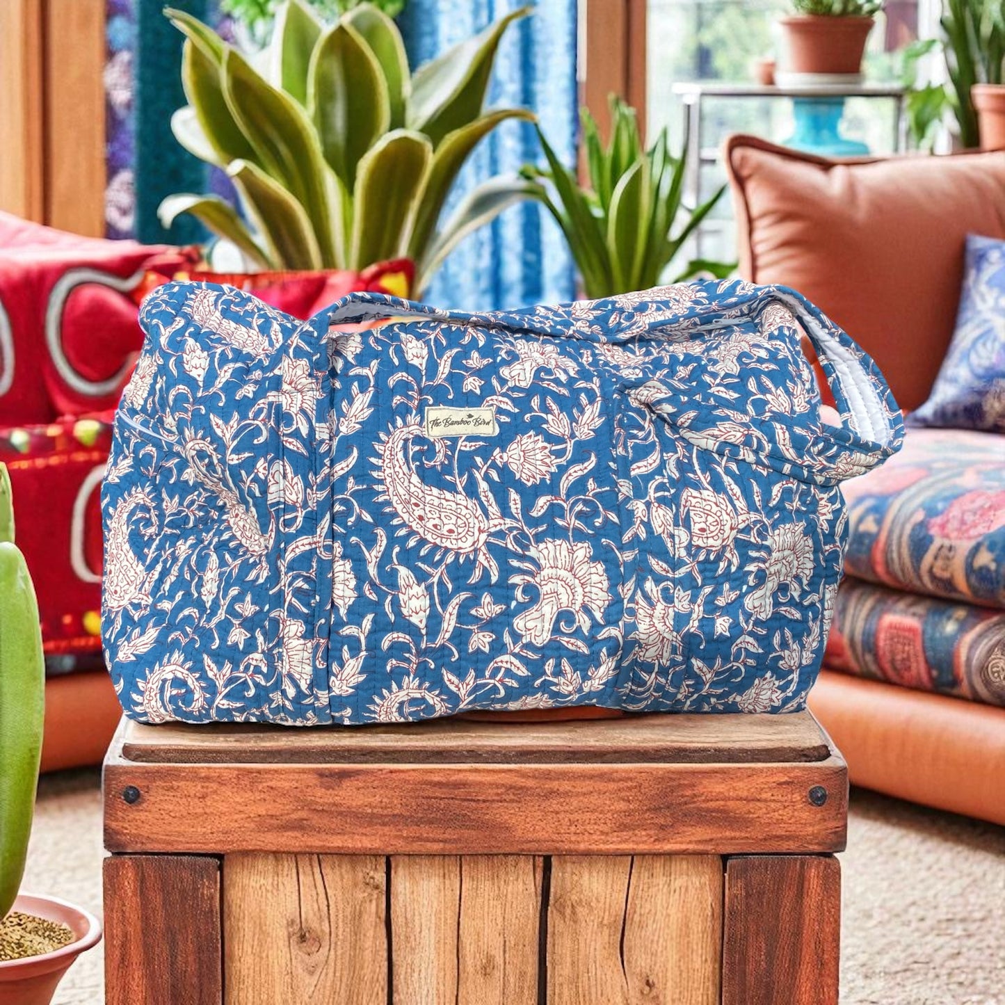 Blue Paisley Quilted Weekend Duffel Bag - Stylish Travel Bag | The Bamboo Bird