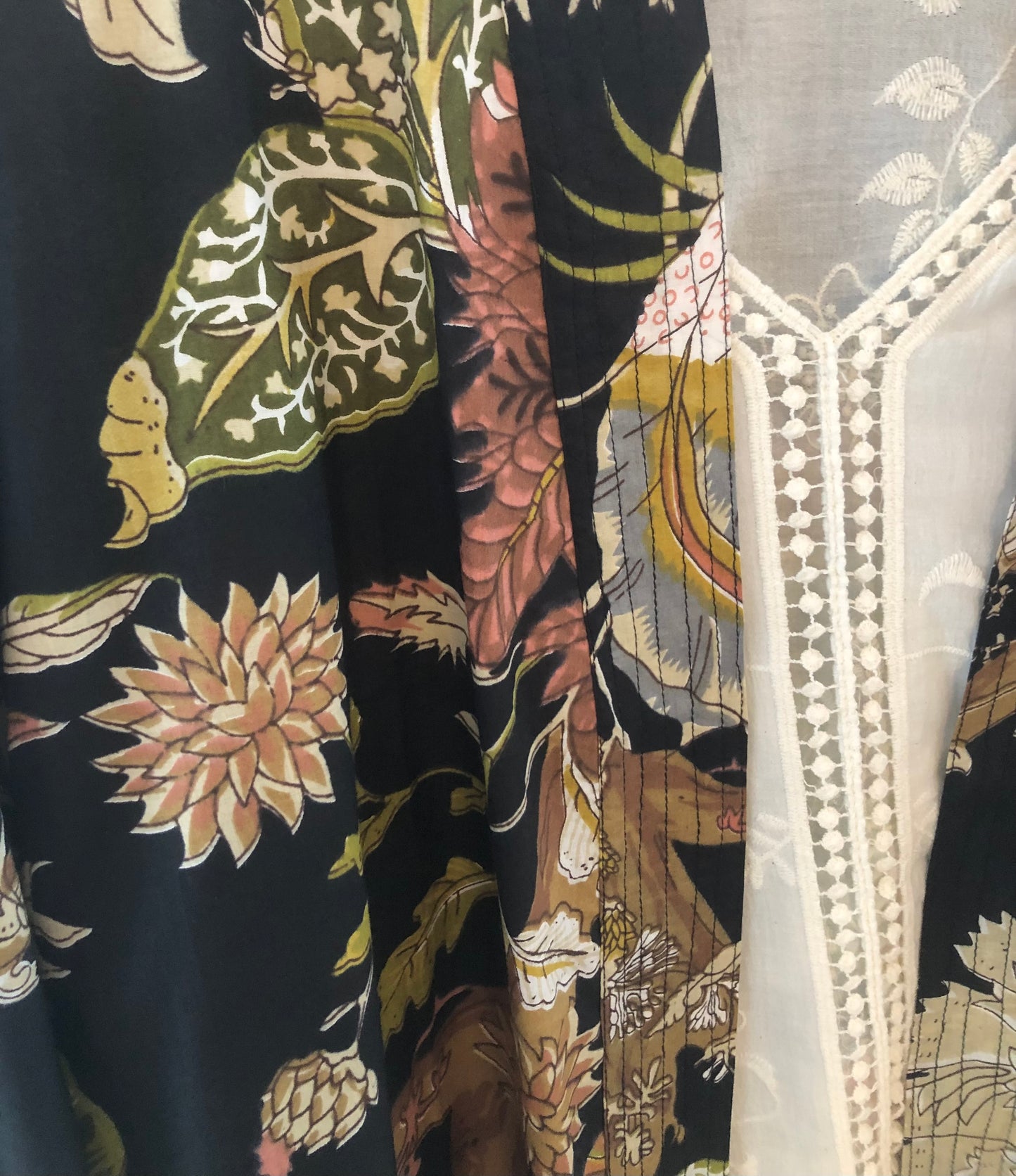 Black Kimono Jacket with Yellow and Green Flowers