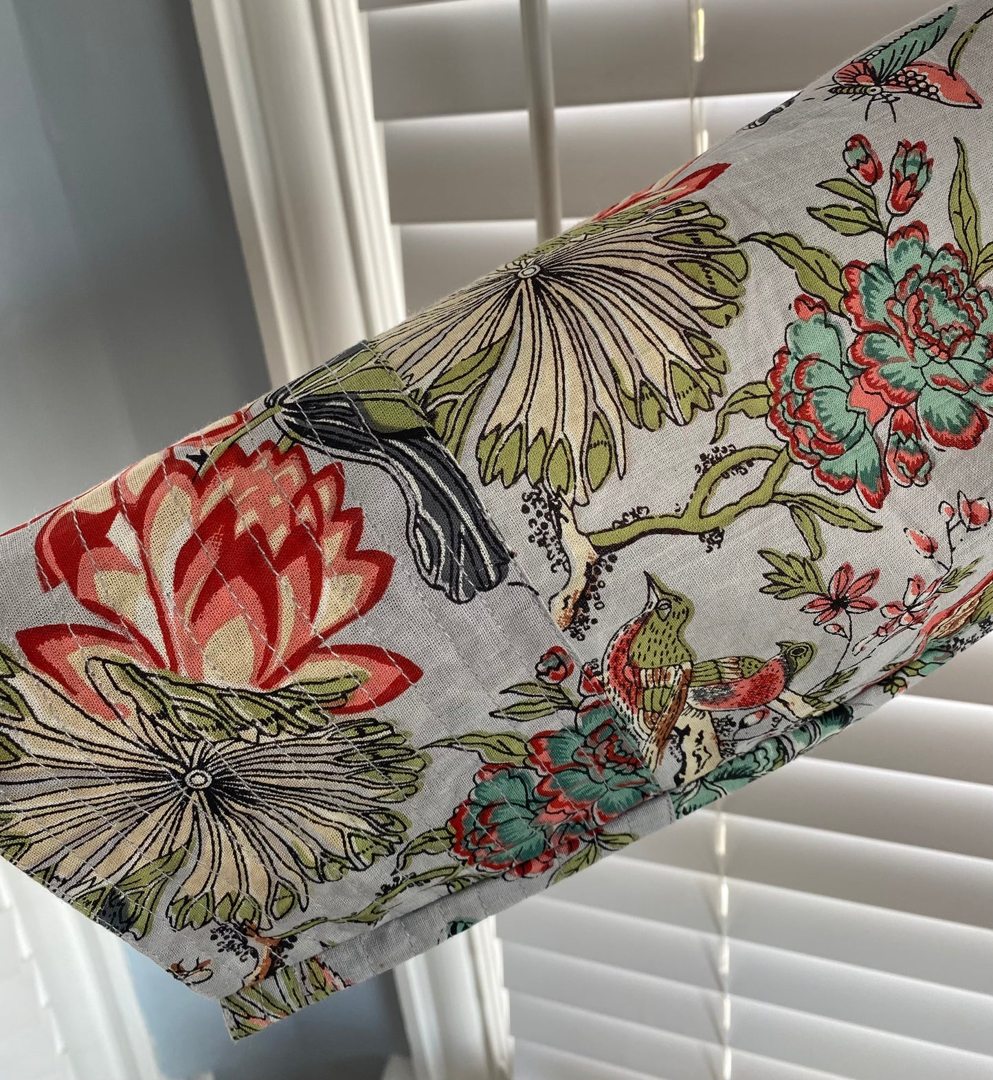 Pale Blue Chinoiserie Kimono Jacket with Birds and Flowers