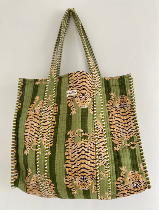 Green Tiger Quilted Tote Bag