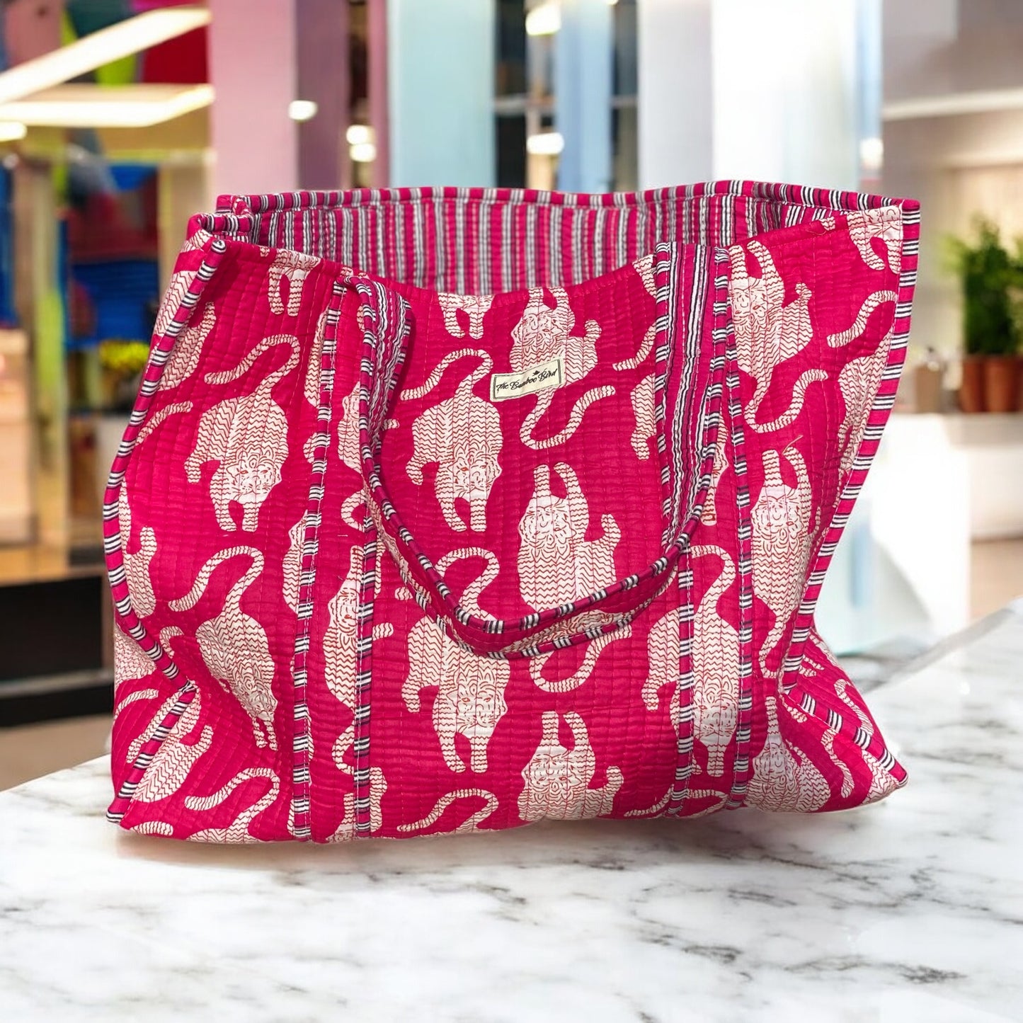 Pink Tiger Quilted Tote Bag