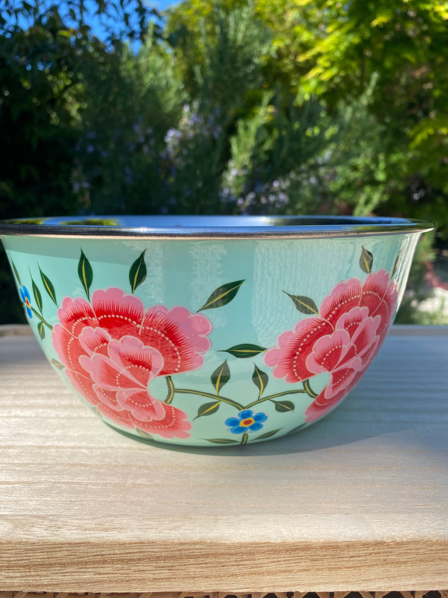 Stainless Steel and Enamel Bowl from Kashmir