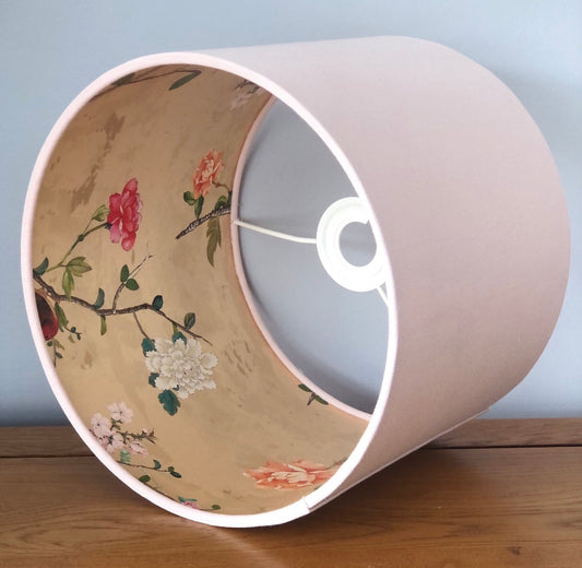 Pale Pink Lampshade with Gold Chinoiserie Bird Lining