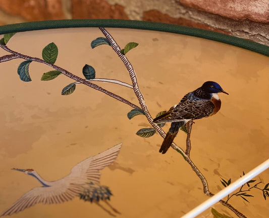 Dark Green Lampshade with Gold Chinoiserie Bird Lining